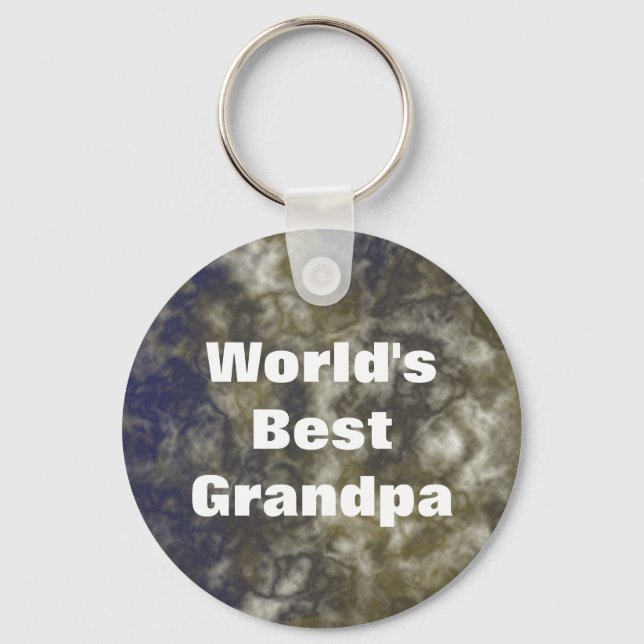 World's Best Grandpa Elegant Gold Blue Abstract Key Ring (Front)
