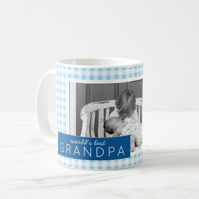 World's Best Grandpa Gingham Personalised Photo Coffee Mug (Front Left)