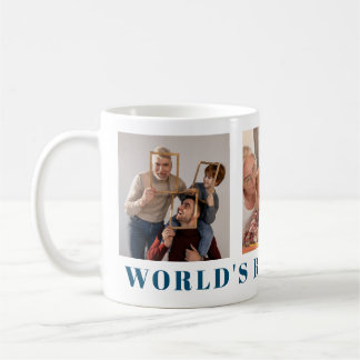 Worlds Best Grandpa Modern Navy Blue three Photo Coffee Mug