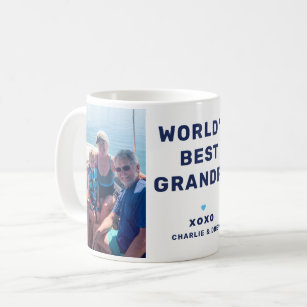 World's Best Grandpa Modern Navy Blue Two Photo Coffee Mug