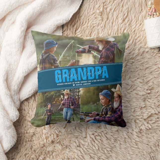 World's Best Grandpa | Modern Photo Collage Cushion (Blanket)