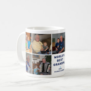 World's Best Grandpa Navy Modern Photo Collage Coffee Mug