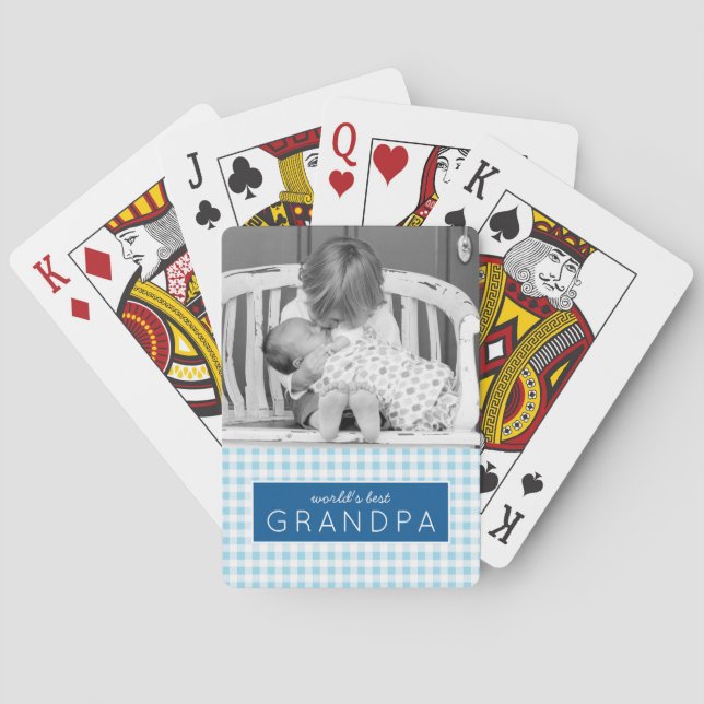 World's Best Grandpa Plaid Personalised Photo Playing Cards (Back)