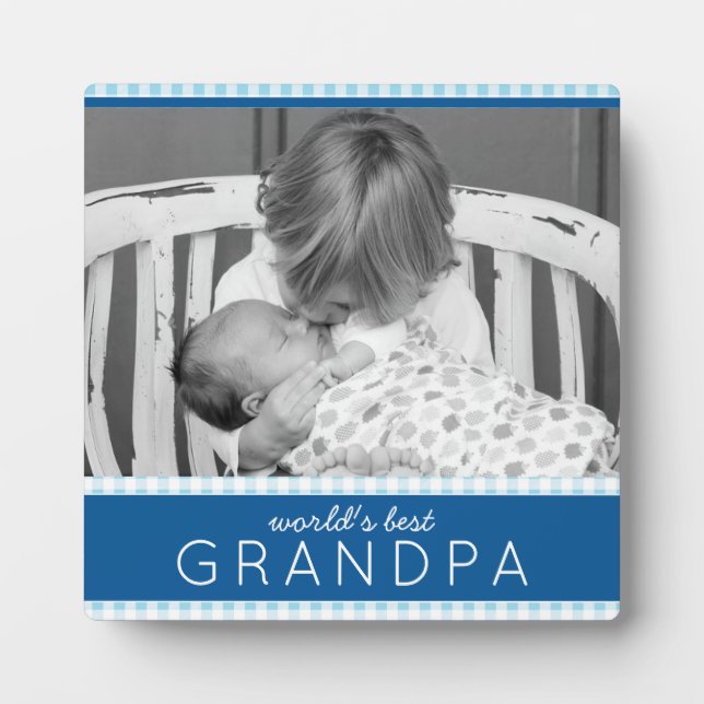 World's Best Grandpa Plaid Personalized Photo Plaque (Front)