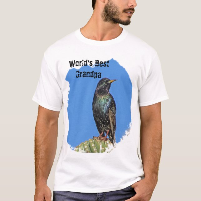 World's Best Grandpa Starling Cactus Grandfather T-Shirt (Front)