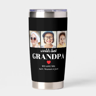 Worlds Best Grandpa We love you 3 Kids Photo Names Insulated Tumbler