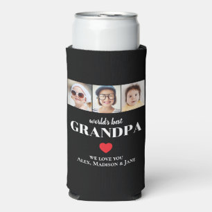 Worlds Best Grandpa We love you 3 Kids Photo Names Seltzer Can Cooler