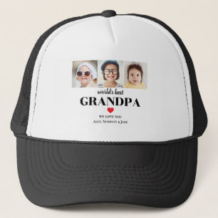 Worlds Best Grandpa We love you 3 Kids Photo Names Trucker Hat