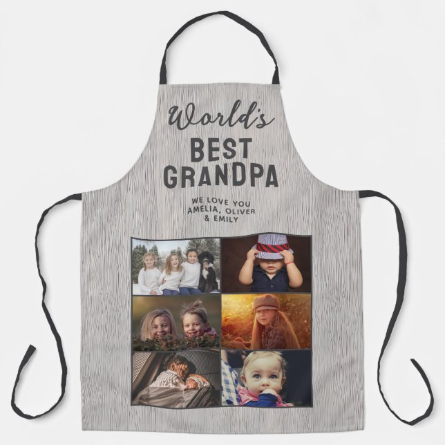 World's Best Grandpa Wood 6 Photo Collage Apron (Front)