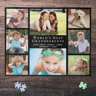 World's Best Grandparents 8 Photo Black Jigsaw Puzzle