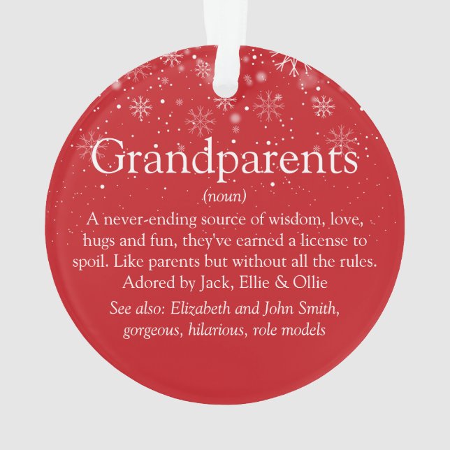 World's Best Grandparents Definition Christmas Ornament (Back)