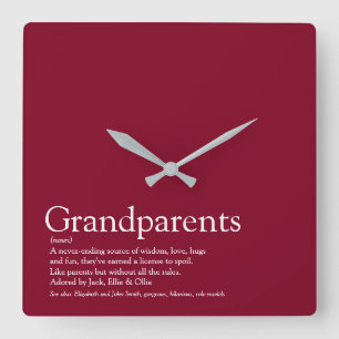 World's Best Grandparents Ever Definition Burgundy Square Wall Clock