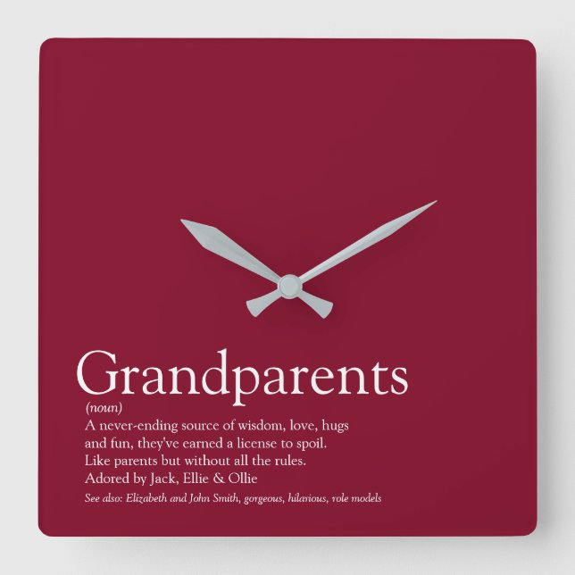 World's Best Grandparents Ever Definition Burgundy Square Wall Clock (Front)