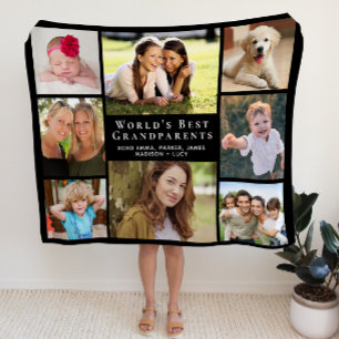 World's Best Grandparents Photo Collage Black Sherpa Blanket