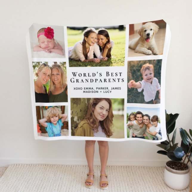 World's Best Grandparents Photo Collage Fleece Blanket (Creator Uploaded)