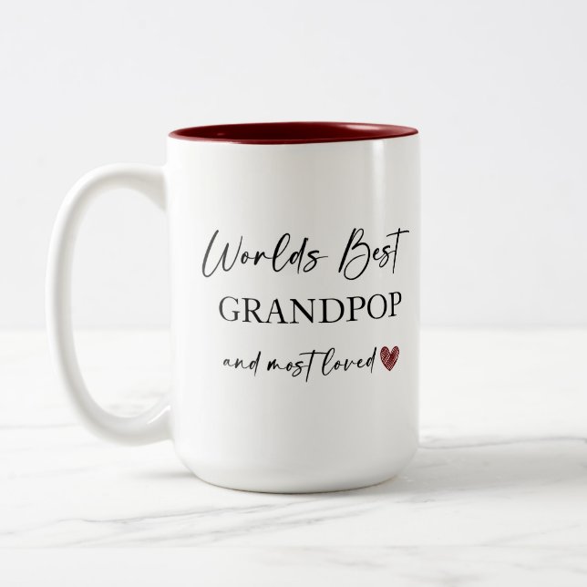 World's Best Grandpop and Most Loved Photo Gift Two-Tone Coffee Mug (Left)