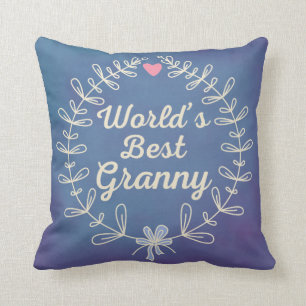 World's Best Granny Hand Drawn Wreath Pillow