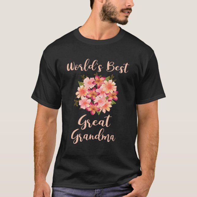 World'S Best Great Grandma Beautiful Peach Floral  T-Shirt (Front)
