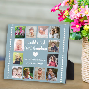 World's Best Great Grandma Grandkids 12 Photo Blue Plaque