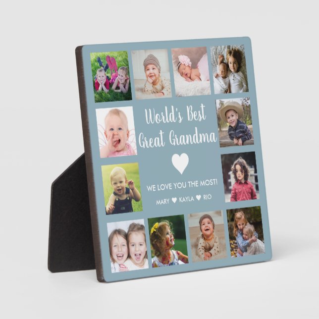 World's Best Great Grandma Grandkids 12 Photo   Plaque (Front)