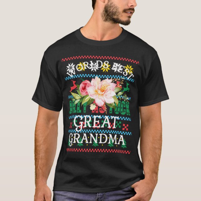 Worlds Best Great Grandma Pink Flower Grandparents T-Shirt (Front)