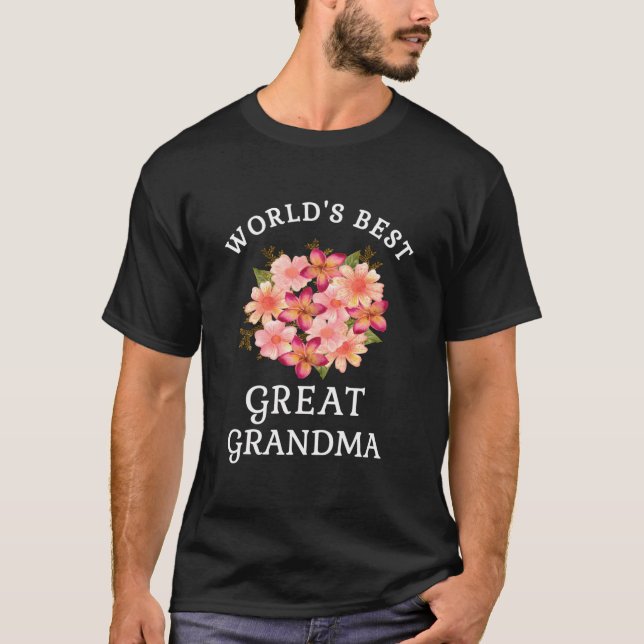 Worlds Best Great Grandma Pink Peach Flower T-Shirt (Front)