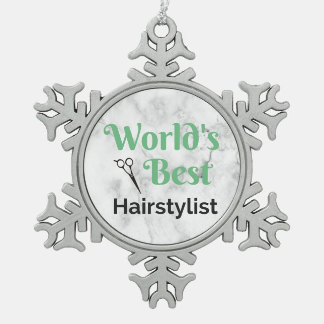 World's Best Hair Stylist Snowflake Pewter Christmas Ornament (Front)