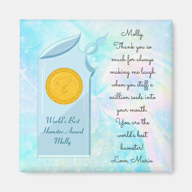 World's Best Hamster Glass Trophy and Message Magnet (Front)