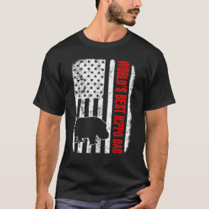 Worlds Best Hippo Dad American Flag T-Shirt