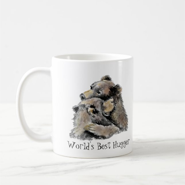 World's Best Hugger Fun Bear Hug Quote Coffee Mug (Left)