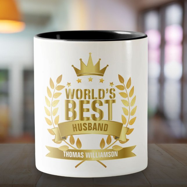 World's Best Husband 5 Gold Star Two-Tone Coffee Mug (World's Best Husband 5 Gold Star Two-Tone Coffee Mug)