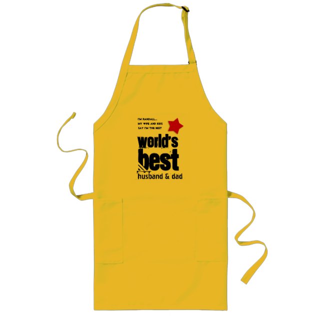 Worlds Best Husband and DAD with RED BLACK Text 3 Long Apron (Front)