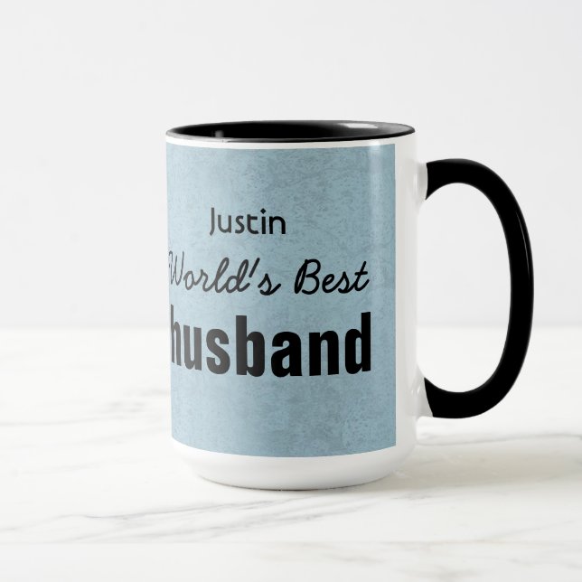 World's Best HUSBAND Blue Custom Name JUSTIN Mug (Right)