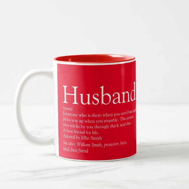 World's Best Husband Definition Modern Red Two-Tone Coffee Mug (Left)