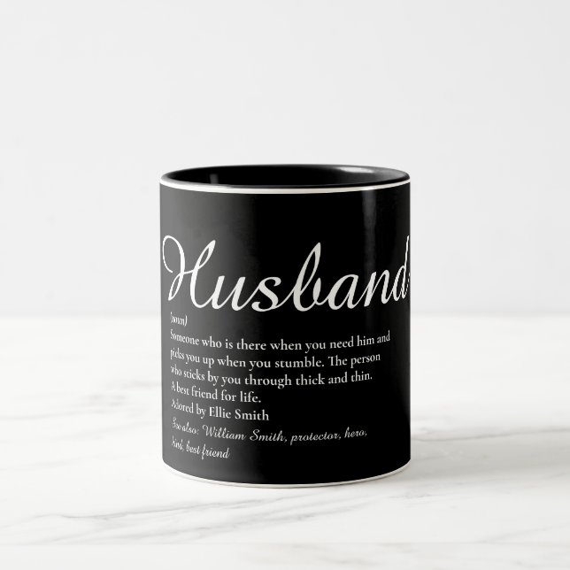Worlds Best Husband Definition Script Fun Two-Tone Coffee Mug (Center)