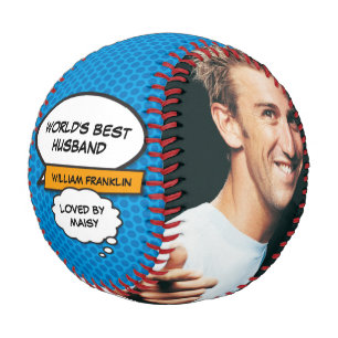 World's Best Husband Fun Comic Cool Photo Blue Baseball