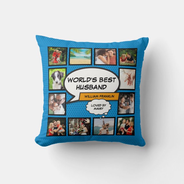 World's Best Husband Fun Cool Photo Collage Cushion (Front)
