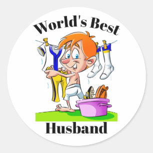 World's Best Husband Funny Cartoon Classic Round Sticker