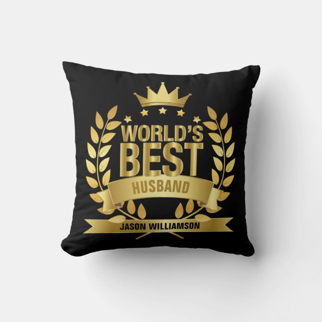 World's Best Husband Gold Black Cushion (Front)