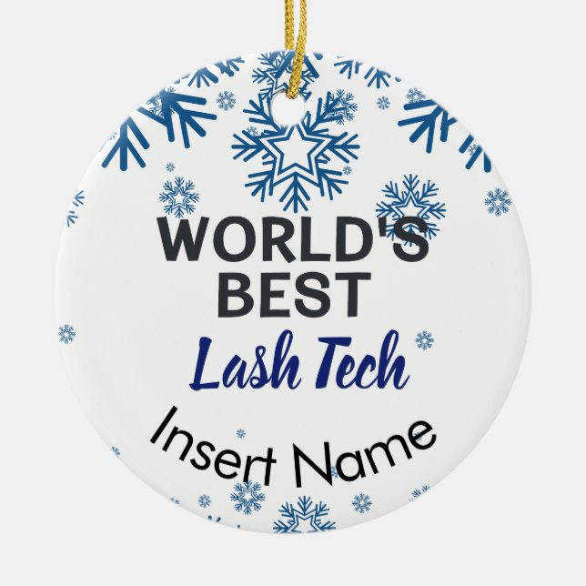 World's best lash technician ceramic ornament (Front)