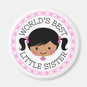 Worlds best little sister cartoon girl black hair magnet