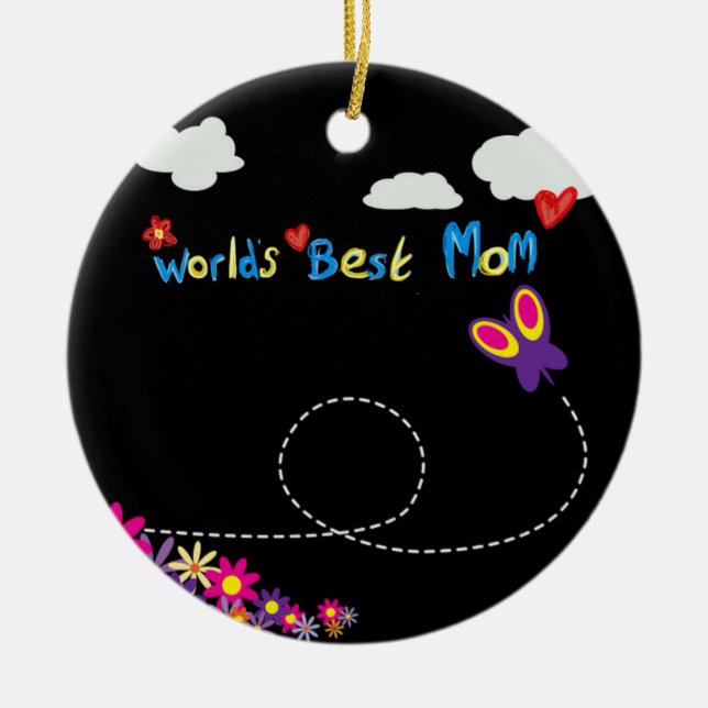 Worlds BEST MOM cartoon mum Ceramic Ornament (Front)