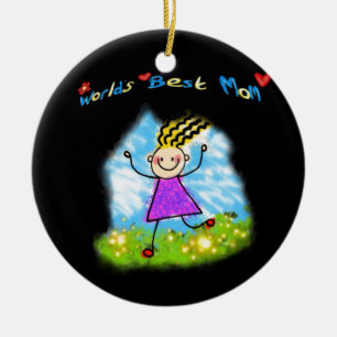 Worlds BEST MOM cartoon mum Ceramic Tree Decoration