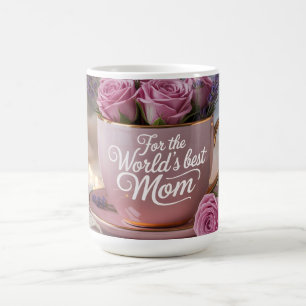 World's Best Mom: Pink Teacup Filled with Roses Coffee Mug