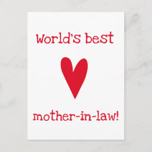 World's Best Mother-in-law! Red Heart Mother's Day Postcard
