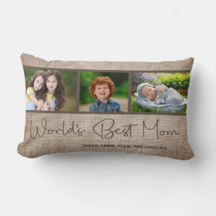 World's Best Mum 3 Photo Family Child Collage Lumbar Cushion