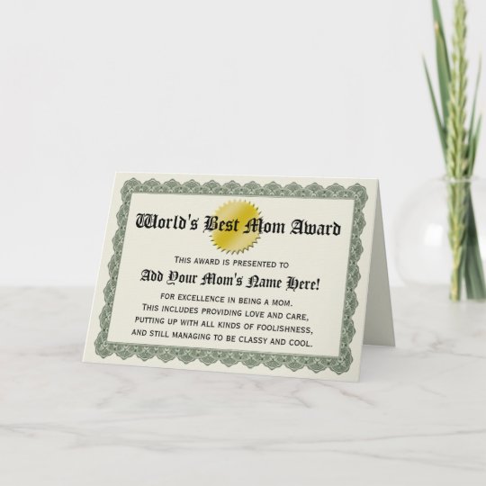 World S Best Mum Award Certificate Card