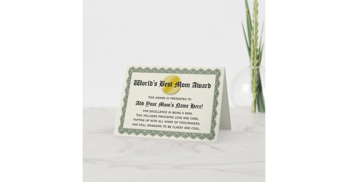 World S Best Mum Award Certificate Card