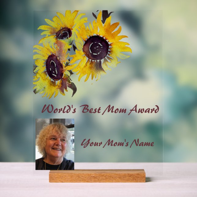 World's Best Mum Award Sunflowers Acrylic Sign (Neutral)