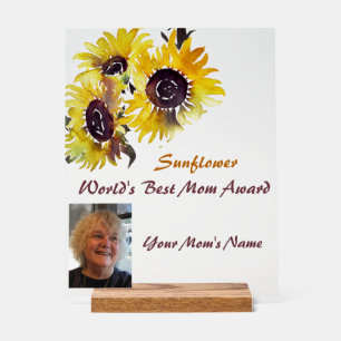 World's Best Mum Award Sunflowers Acrylic Sign